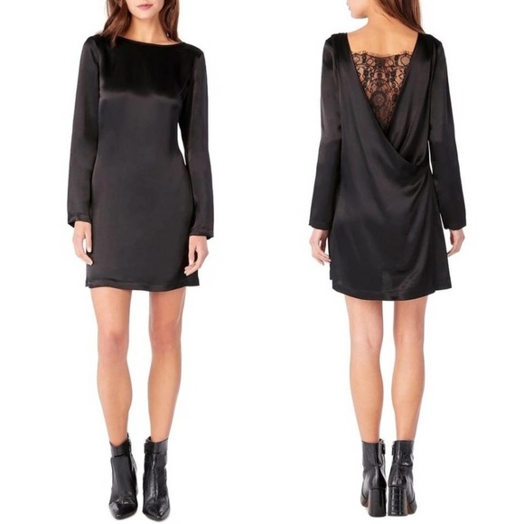 Michael Stars Dresses & Skirts - MICHAEL STARS lace inset surplice back black satin shift dress Size L NEW